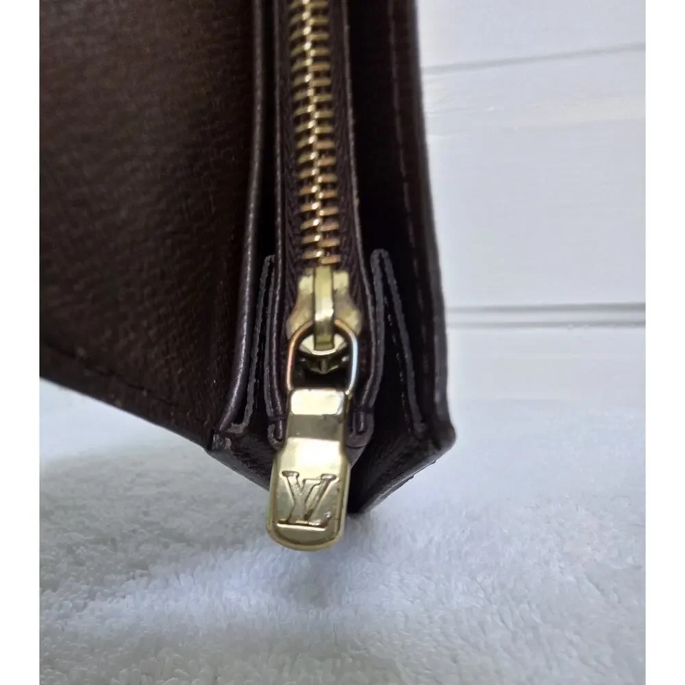Louis Vuitton Damier Ebene Long Wallet, Logo, Card Slots, Zip Coin